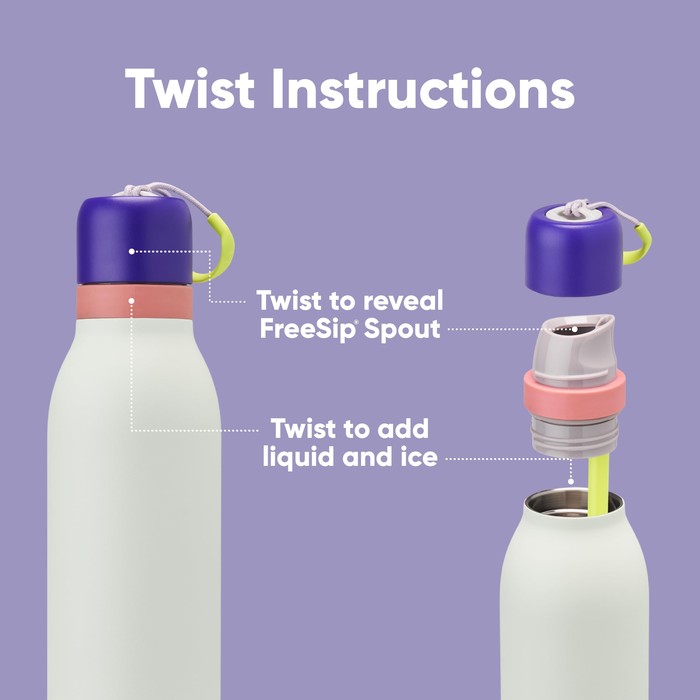 Owala FreeSip Twist Insulated Stainless Steel Water Bottle with Straw for Sports and Travel, BPA-Free, 24-oz, Teen Spirit